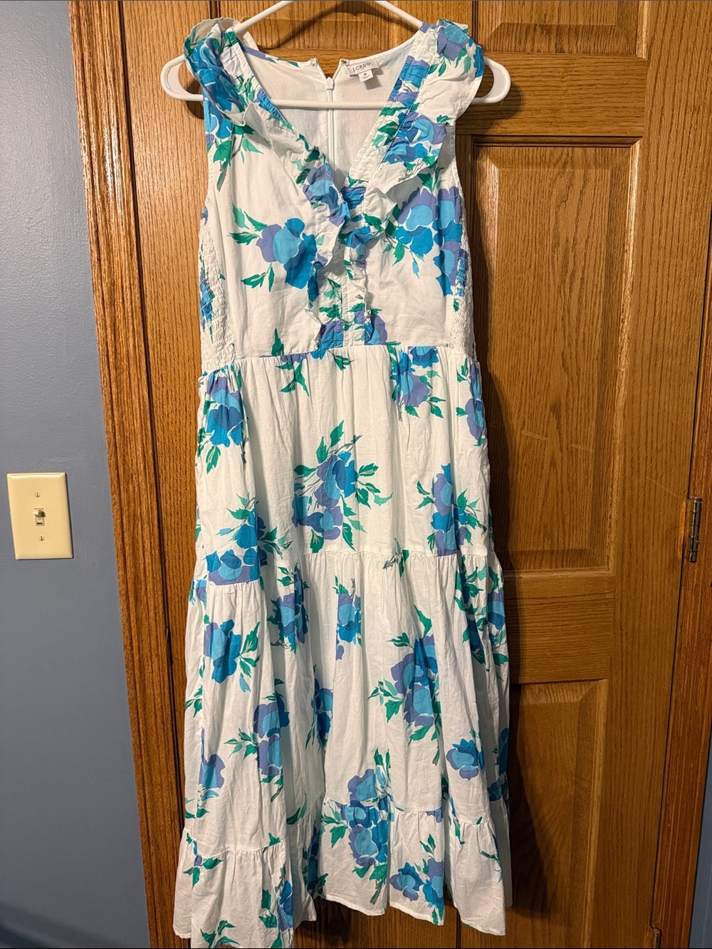 Jcrew Ruffle Vneck Midi Dress 100% Cotton